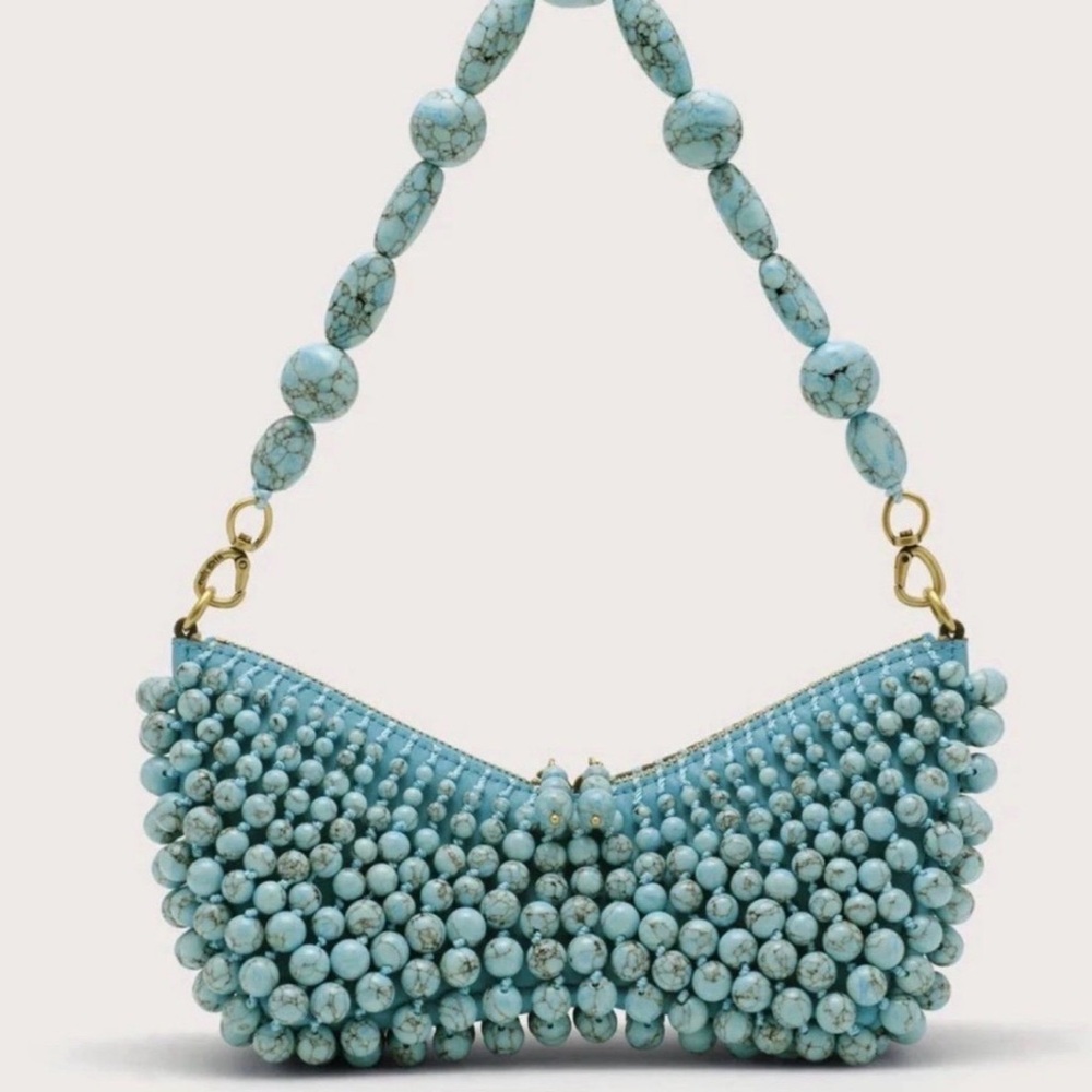 Cult Gaia Mercier Shoulder Bag Ibiza Turquoise Beaded Clutch NWT